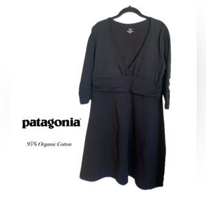 Patagonia Organic Cotton Black Dress V Neck 3/4 Sleeve Size Large